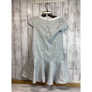 Callia Women Shift Dress Small Gray White Animal Print Ruffle Hem Cap Sleeve